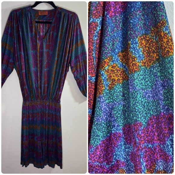 Missoni Dresses & Skirts - Vintage Missoni 100% Silk Jewel Tone Abstract Dress Italy 70s 80s Small